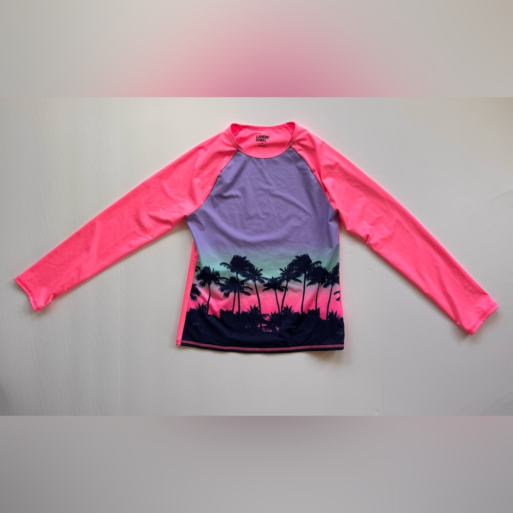 Lands’ End Rash Guard Girls Long Sleeves Beach Tropical